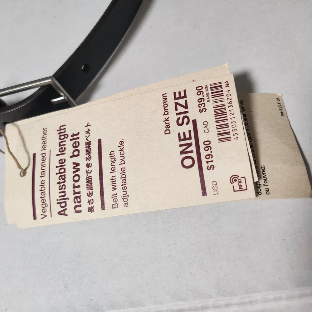 Vegetable Tanned Leather Narrow‎ Belt Adjustable One Size Dark Brown